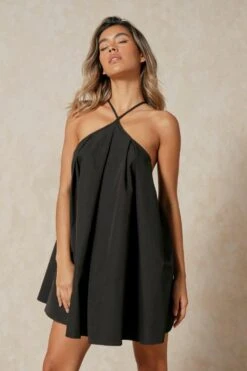 Poplin Cross Strap Swing Dress -BOW Clothing Shop black poplin cross strap swing dress 2