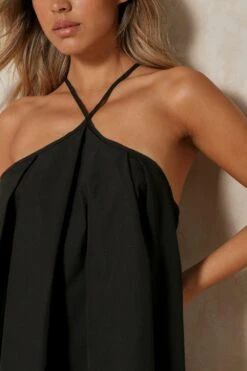 Poplin Cross Strap Swing Dress -BOW Clothing Shop black poplin cross strap swing dress 3