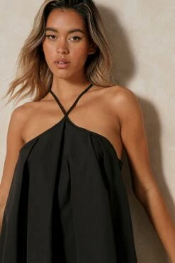 Poplin Cross Strap Swing Dress -BOW Clothing Shop black poplin cross strap swing dress 5