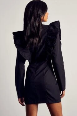 Poplin Ruffle Detail Mini Dress -BOW Clothing Shop black poplin ruffle detail mini dress 2