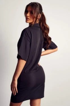 Poplin Short Sleeve Shirt Dress -BOW Clothing Shop black poplin short sleeve shirt dress 2