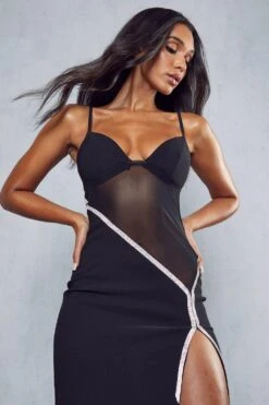 Power Mesh Diamante Maxi Dress -BOW Clothing Shop black power mesh diamante maxi dress 1