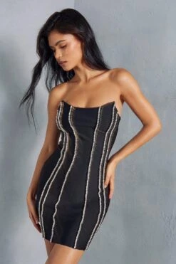 Premium Bandage Diamante Trim Bandeau Dress 10 Premium Bandage Diamante Trim Bandeau Dress -BOW Clothing Shop black premium bandage diamante trim bandeau dress 3