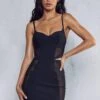 Premium Bandage Mesh Insert Mini Dress -BOW Clothing Shop black premium bandage mesh insert mini dress