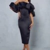 Premium Corset Puff Bardot Midi Dress -BOW Clothing Shop black premium corset puff bardot midi dress