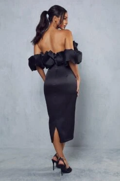 Premium Corset Puff Bardot Midi Dress -BOW Clothing Shop black premium corset puff bardot midi dress 2