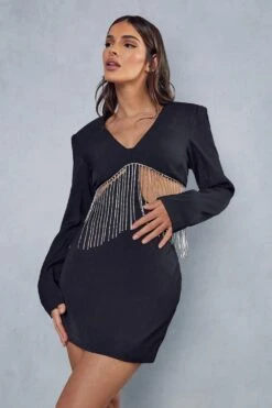 Premium Diamante Chain Mini Dress -BOW Clothing Shop black premium diamante chain mini dress 4