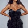 Premium Feather Cupped Satin Mini Dress -BOW Clothing Shop black premium feather cupped satin mini dress