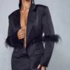 Premium Feather Detail Blazer Dress -BOW Clothing Shop black premium feather detail blazer dress