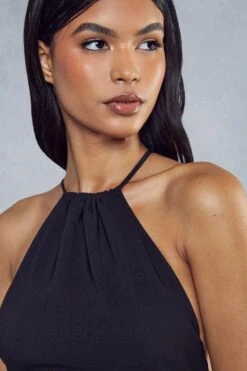 Premium Feather Trim Backless Midi Dress -BOW Clothing Shop black premium feather trim backless midi dress 5