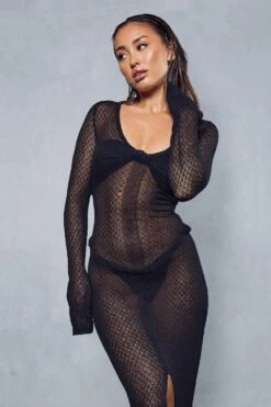 Premium Fine Knit Split Leg Maxi Dress -BOW Clothing Shop black premium fine knit split leg maxi dress 4