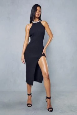 Premium Knit Embellished Neck Maxi Dress