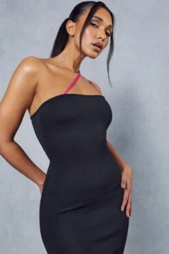 Premium Knitted Contrast Strap Midi Dress -BOW Clothing Shop black premium knitted contrast strap midi dress 4