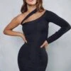 Premium Knitted One Shoulder Midi Dress -BOW Clothing Shop black premium knitted one shoulder midi dress