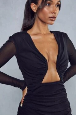 Premium Mesh Boning Asymmetric Midi Dress -BOW Clothing Shop black premium mesh boning asymmetric midi dress 5