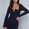 Premium Mesh Shaped Bust Cupped Mini Dress -BOW Clothing Shop black premium mesh shaped bust cupped mini dress