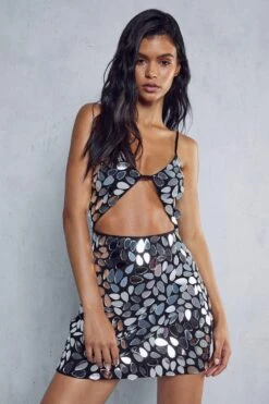 Premium Mirror Embellished Cut Out Mini Dress 10 Premium Mirror Embellished Cut Out Mini Dress -BOW Clothing Shop black premium mirror embellished cut out mini dress 1
