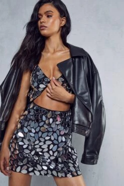 Premium Mirror Embellished Cut Out Mini Dress 14 Premium Mirror Embellished Cut Out Mini Dress -BOW Clothing Shop black premium mirror embellished cut out mini dress 5