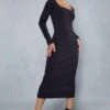 Premium Rib Square Neck Maxi Dress -BOW Clothing Shop black premium rib square neck maxi dress