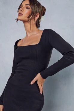 Premium Rib Square Neck Maxi Dress -BOW Clothing Shop black premium rib square neck maxi dress 5