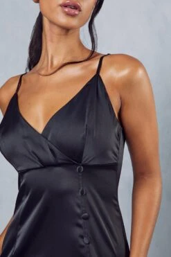 Premium Satin Button Front Maxi Dress 9 Premium Satin Button Front Maxi Dress -BOW Clothing Shop black premium satin button front maxi dress 1