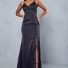 Premium Satin Button Front Maxi Dress -BOW Clothing Shop black premium satin button front maxi dress