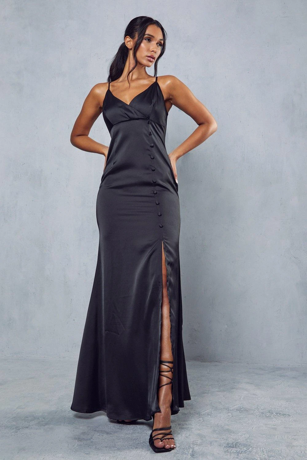 Premium Satin Button Front Maxi Dress 3 Premium Satin Button Front Maxi Dress