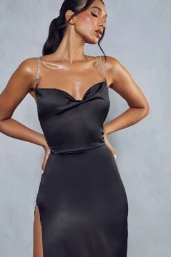 Premium Satin Cowl Neck Diamante Backless Maxi Dress -BOW Clothing Shop black premium satin cowl neck diamante backless maxi dress 3