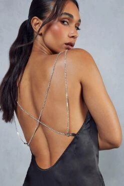 Premium Satin Cowl Neck Diamante Backless Maxi Dress -BOW Clothing Shop black premium satin cowl neck diamante backless maxi dress 4