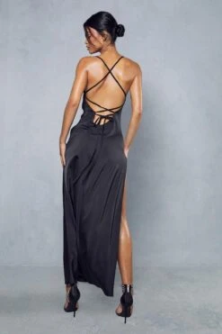 Premium Satin Cowl Neck Maxi Dress -BOW Clothing Shop black premium satin cowl neck maxi dress 8