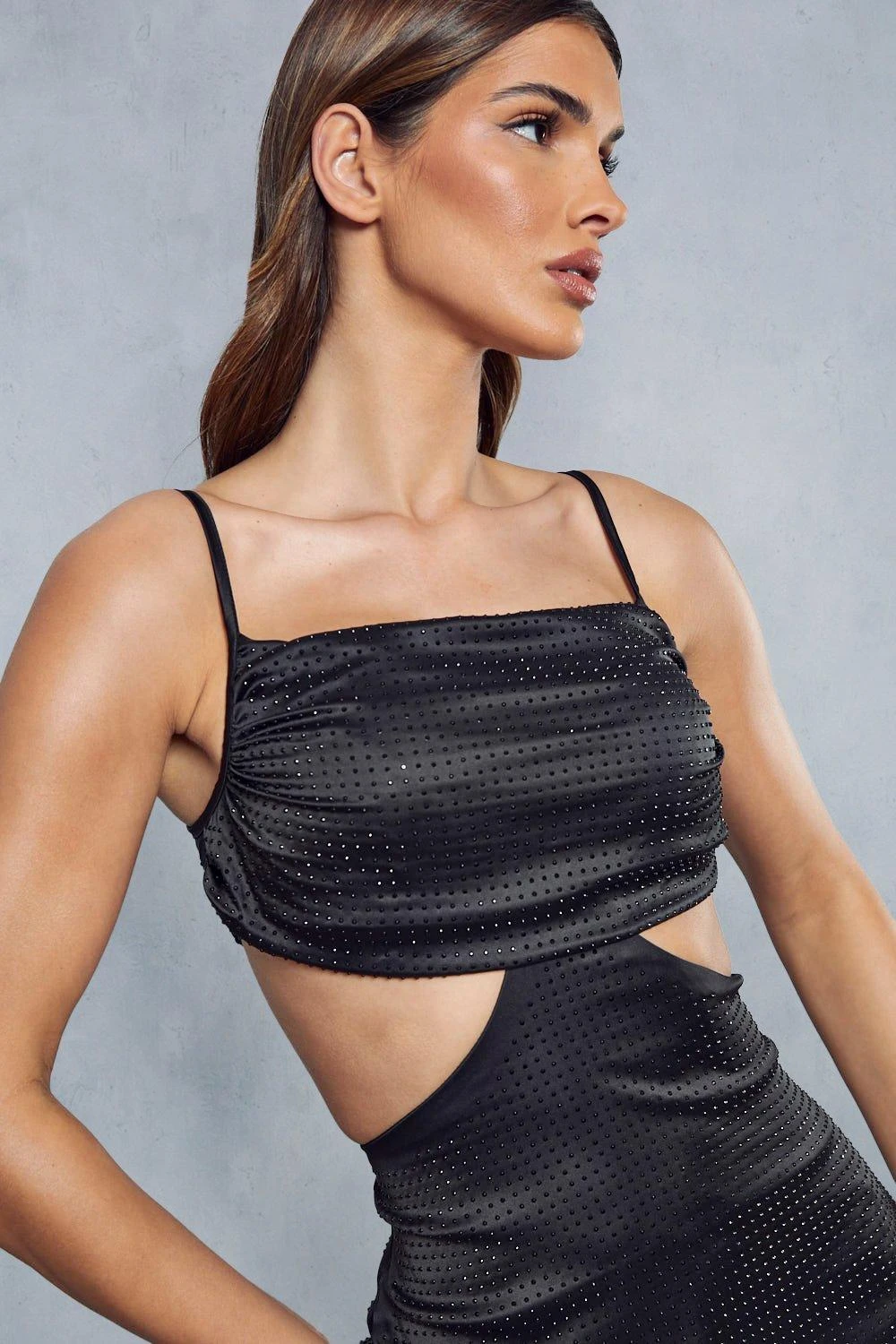 Premium Satin Diamante Cut Out Strappy Mini Dress 4 Premium Satin Diamante Cut Out Strappy Mini Dress - Image 2