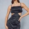 Premium Satin Diamante Cut Out Strappy Mini Dress -BOW Clothing Shop black premium satin diamante cut out strappy mini dress