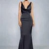 Premium Satin Knot Detail Cowl Neck Maxi Dress -BOW Clothing Shop black premium satin knot detail cowl neck maxi dress