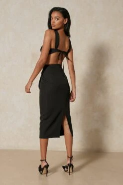 Premium Strap Detail Cut Out Midi Dress -BOW Clothing Shop black premium strap detail cut out midi dress 2