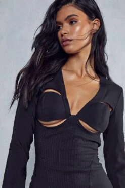 Premium Structured Woven Seam Contour Dress -BOW Clothing Shop black premium structured woven seam contour dress 1