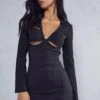 Premium Structured Woven Seam Contour Dress -BOW Clothing Shop black premium structured woven seam contour dress