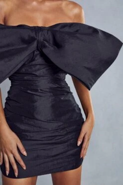 Premium Taffeta Bow Mini Dress -BOW Clothing Shop black premium taffeta bow mini dress 2
