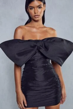 Premium Taffeta Bow Mini Dress -BOW Clothing Shop black premium taffeta bow mini dress 6