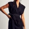 Premium Tailored Sleeveless Belted Mini Dress -BOW Clothing Shop black premium tailored sleeveless belted mini dress