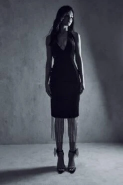 Premium Velvet Diamante Trim Midi Dress -BOW Clothing Shop black premium velvet diamante trim midi dress 6