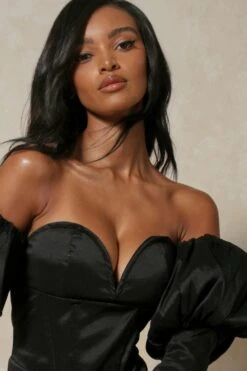 Puff Sleeve Corset Mini Dress -BOW Clothing Shop black puff sleeve corset mini dress 5