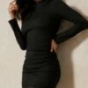 Recycled Ruched Rib Mini Dress -BOW Clothing Shop black recycled ruched rib mini dress