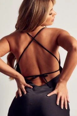 Recycled Satin Cowl Neck Midi Dress -BOW Clothing Shop black recycled satin cowl neck midi dress 4