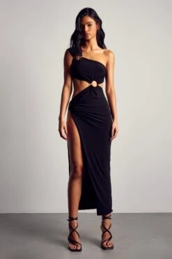 Recycled Slinky Ring Detail Maxi Dress -BOW Clothing Shop black recycled slinky ring detail maxi dress 5