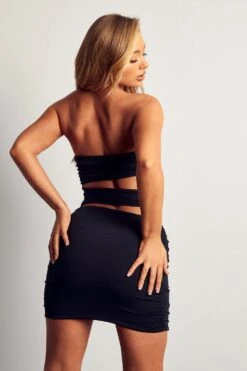 Recycled Strapless Cut Out Mini Dress -BOW Clothing Shop black recycled strapless cut out mini dress 2