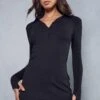 Rib Collared Bodycon Mini Dress -BOW Clothing Shop black rib collared bodycon mini dress