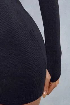 Rib Collared Bodycon Mini Dress -BOW Clothing Shop black rib collared bodycon mini dress 5