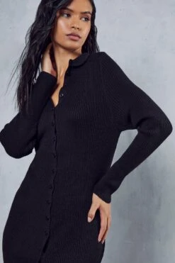 Rib Knit Long Sleeve Dress -BOW Clothing Shop black rib knit long sleeve dress 4