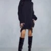 Rib Knit Oversized Jumper Dress -BOW Clothing Shop black rib knit oversized jumper dress