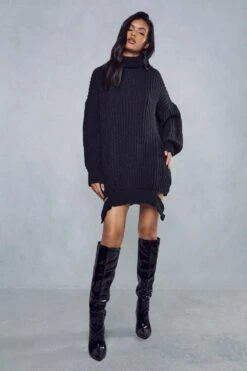 Rib Knit Oversized Jumper Dress -BOW Clothing Shop black rib knit oversized jumper dress 3